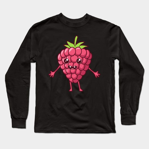 Kawaii Cartoon Raspberry Long Sleeve T-Shirt by Modern Medieval Design